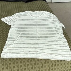 Banana Republic White and Green Striped Short Sleeve Tee